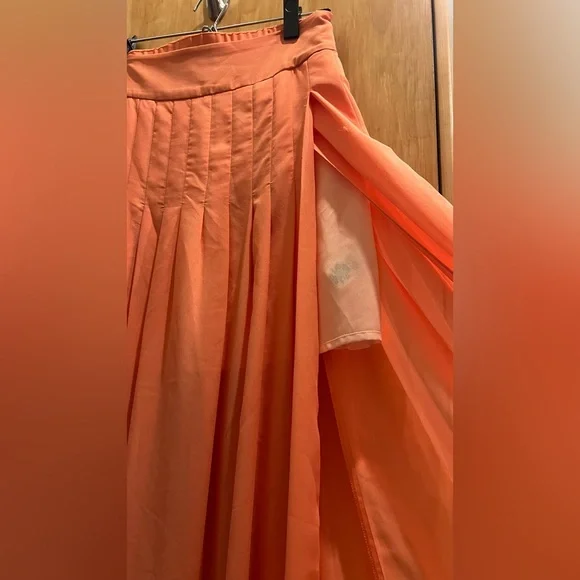 Anthropologie || Maeve Zocalo Pleated Chiffon Maxi Skirt Slit Orange Peach - Picture 3 of 9